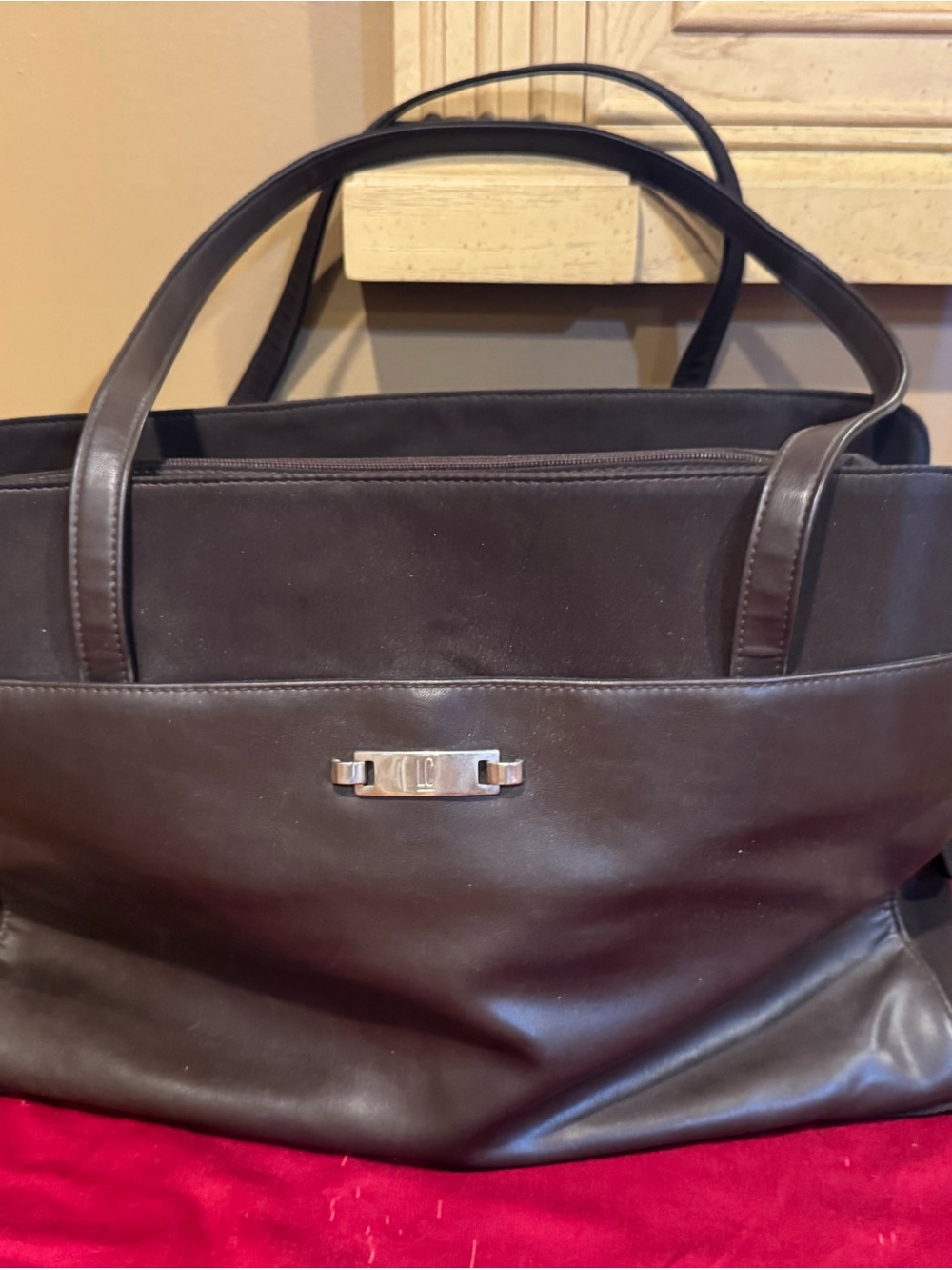 Liz Claiborne Dark Brown Leather Briefcase with Silver Hardware
